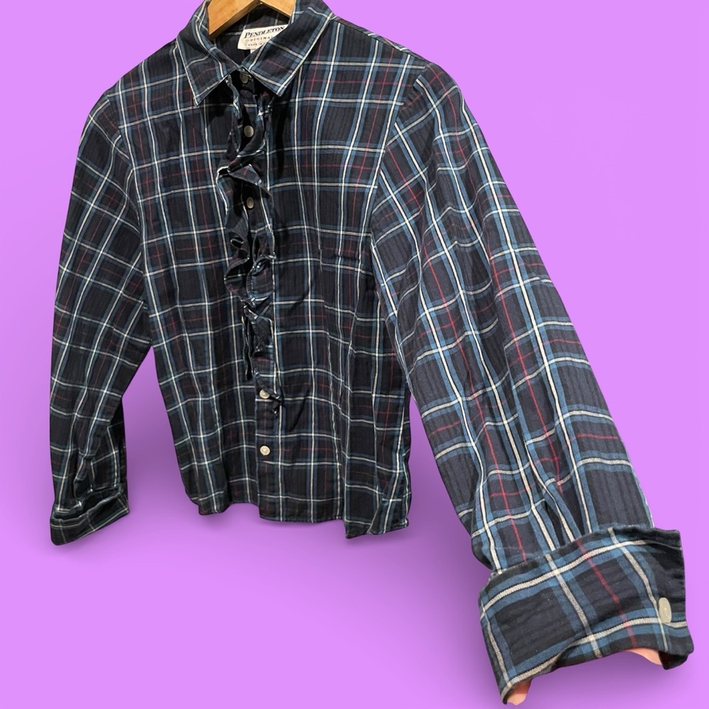Cute Pendleton Plaid Ruffle Collar Button Front B… - image 4